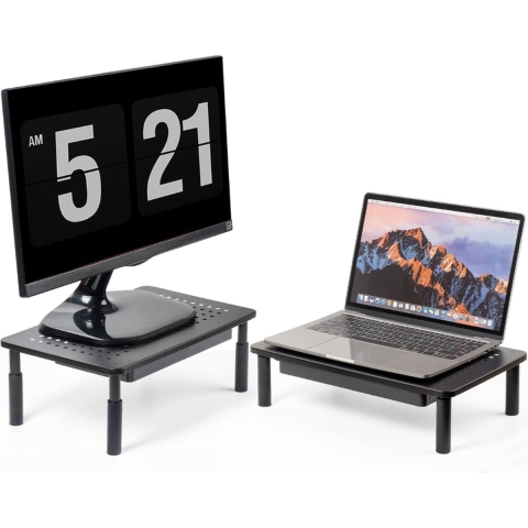 Monitor Standaard voor 2 Schermen met Lade - in Hoogte Verstelbaar 10,12,14 cm. – Monitor Verhoger voor PC of Printer - Inclusief Kabelbinders – Metaal – Draagkracht 20 kg