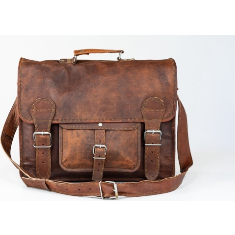 Laptoptas 15,6 inch “Granada” – Bruin ECHTE LEDER Messengertas - Unisex Vintage Look Satchel Working bag 42 x 29 x 11 cm (MODEL061)