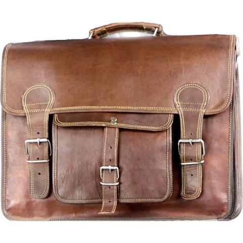 Satcheltas “Granada” – Cognac Bruin Echte Leder - Vintage Design - 42 x 29 x 11 cm / 16 inch