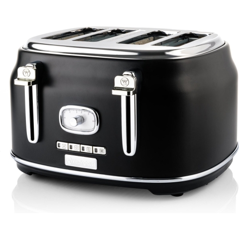 Westinghouse Retro Broodrooster - 4 Slice Toaster - Zwart - Met Warmhoudrek