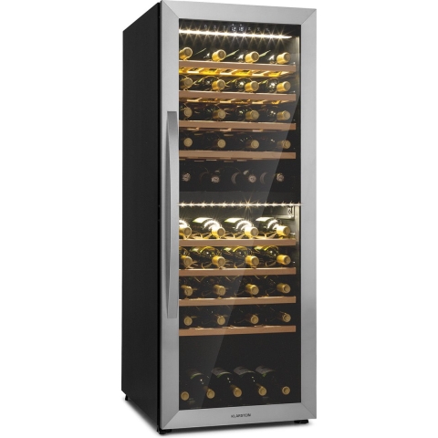Klarstein Vinamour 77 Duo Wijnkoelkast - 2 Koelzones - 191 Liter / 77 Flessen - Compressor - Wijnklimaatkast - Horeca Koelkast - 39 dB - Zilver