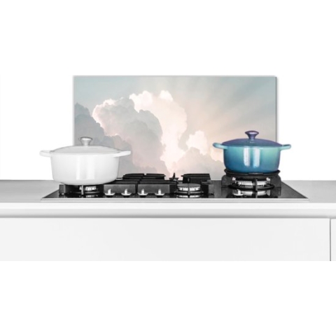 Spatscherm Keuken - Kookplaat Achterwand - Spatwand Fornuis - 60x30 cm - Lucht - Wolken - Zon - Natuur - Aluminium - Wanddecoratie - Muurbeschermer - Hittebestendig