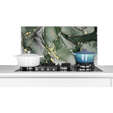 Spatscherm - Groen - Marmer print - Luxe - Spatwand - Natuursteen - Keuken - Achterwand keuken - Goud - 90x45 cm