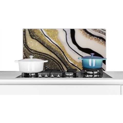 Spatscherm Keuken - Kookplaat Achterwand - Spatwand Fornuis - 90x45 cm - Edelsteen - Abstract - Marmer - Natuur - Aluminium - Wanddecoratie - Muurbeschermer - Hittebestendig