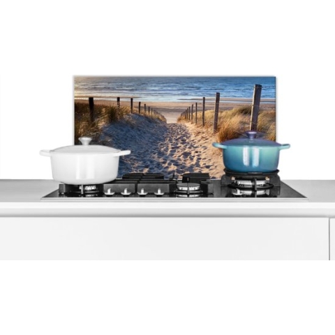 Spatscherm Keuken - Kookplaat Achterwand - Spatwand Fornuis - 70x30 cm - Strand - Zee - Nederland - Duinen - Zon - Aluminium - Wanddecoratie - Muurbeschermer - Hittebestendig