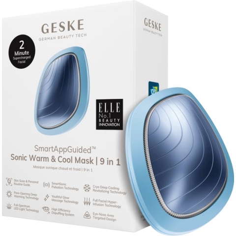 GESKE | SmartAppGuided™ Sonic Warm & Cool Mask | 9 in 1 | Beauty LED-gezichtsmasker | Volledig LED-spectrum en roodlichttherapie | Warmte | Koeling | Verhoogde inname van gezichtsverzorging