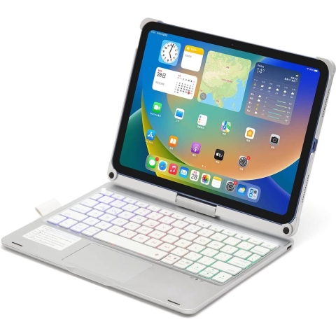 iPadspullekes - Apple iPad 2022 10.9 Inch 10de Generatie Keyboard Case - Bluetooth Toetsenbord Hoes - 360 graden draaibaar met Touchpad Muis - Zilver