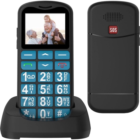 4G - Blauwe Senioren Mobiele Telefoon - Met Oplaadstation + Grote Toetsen - GSM - Mobiel - Ouderen - Big Button
