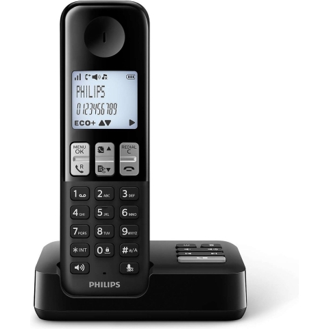 Philips D2551B/01- Draadloze DECT-telefoon met 1 handset met antwoordapparaat, 50 namen/nummers en nummerherkenning - Zwart