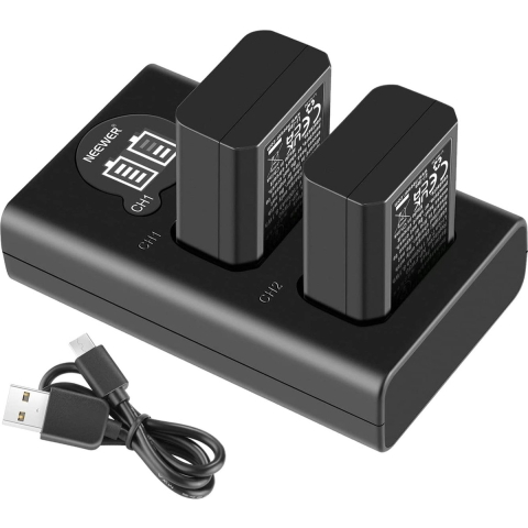 Neewer® - Camera Acculader - Voeding - Batterijen - Geschikt voor Sony - A6000 A6500 A6300 A7 A7II A7RII A7SII A7S A7S2 A7R A7R2 RX10 Serie - (Reservebatterijen met 2 Stuks 1100mAh micro USB en Type-C Dubbele oplader)