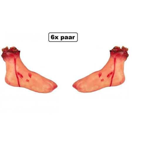 6x Paar Afgehakte voeten - latex handen - Halloween horror thema feest party griezel lichaamsdeel