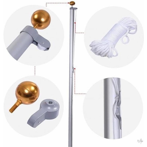 Vlaggenmast Deelbaar 600cm Zilver | T.b.v. Lumedi / Fairybell | Kerstverlichting | Tuin | Buiten | Kerst | Deelbare Mast
