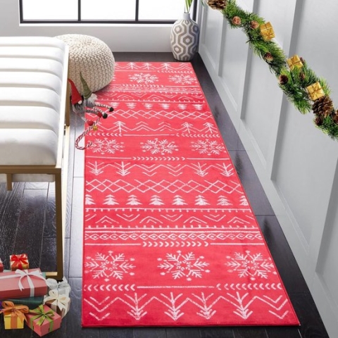 Kerst Loper Tapijt 60 x 240 cm Antislip Lange Kerst Tapijt Zachte Microvezel Sneeuwvlok Kerst Rood Wasbaar Tapijt Loper Keukentapijt Oppervlakte Tapijt Hardlooptapijt