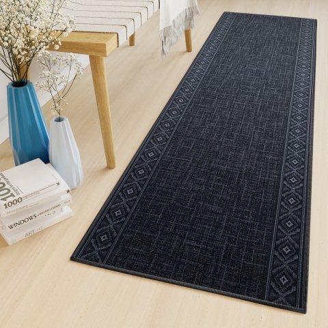 Tapiso Antislip Rubber Mat Loper Antraciet Woonkamer Slaapkamer Hal Klassiek Modern Rubbermat Maat- 80x1400