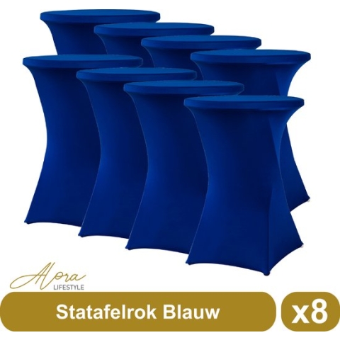Statafelrok Blauw 80 cm per 8 - Alora tafelrok voor statafel - Statafelhoes - Bruiloft - Cocktailparty - Stretch Rok - Set van 8
