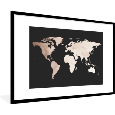 Fotolijst incl. Poster - Wereldkaart - Bruin - zwart - 90x60 cm - Posterlijst
