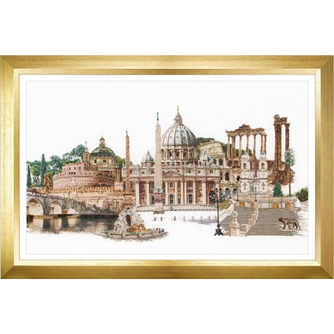 Thea Gouverneur - Borduurpakket met telpatroon - 499 - Voorgesorteerde DMC Garens - Rome Italië - Linnen - 79 cm x 50 cm - DIY Kit