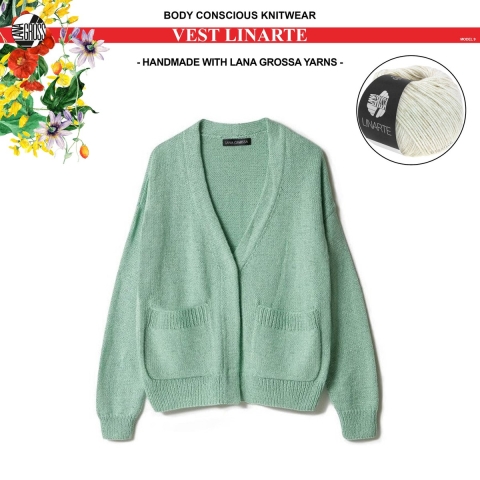 Breipakket vest mt.44 met Linarte garen model 8 van Lana Grossa Classici 24 -kleur wit
