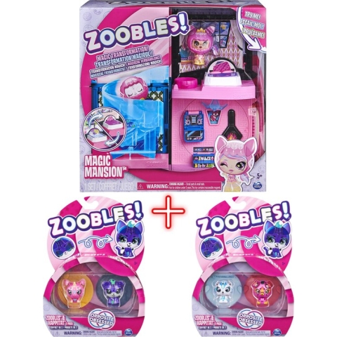 Zoobles Magic Mansion Transforming Playset with Exclusive Z-Girl Collectible Figure + Bear and Pup + Unicorn and Tiger