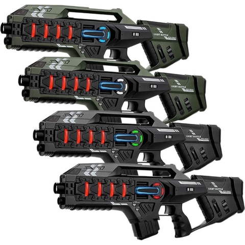 Light Battle Connect Lasergame set voor 4 spelers - Metallic Groen/Grijs - 4 Mega Blasters laserguns met Anti-Cheat functie
