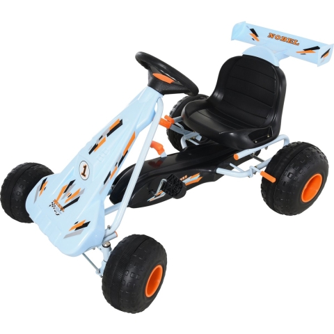 HOMCOM Skelter kindervoertuig trapauto met pedalen voor 3-8 jaar staal lichtblauw 341-035