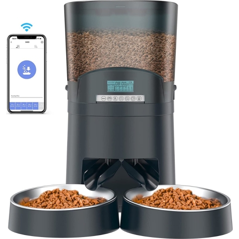 Automatische Voerbak Kat - Automatische kattenvoeder - 2.4G Wi-Fi Smart Pet Feeder - 6.5L Timer - Kattenvoerdispenser met APP Bediening, Dessert, Spraakrecorder - 1-6 Maaltijden per dag - voor Katten en Middelgrote Honden