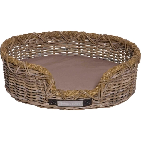 Happy-House Mand Riet Ovaal Met Touw Xl Naturel Xxlarge met kussen 95c82x26cm