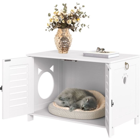 Houten Kattenhuis - Kattenkast voor binnen & buiten - Kattenhok - Kattenhuisje hout met deur en gat - Hondenhok voor kleine honden - 60 x 45 x 50 cm