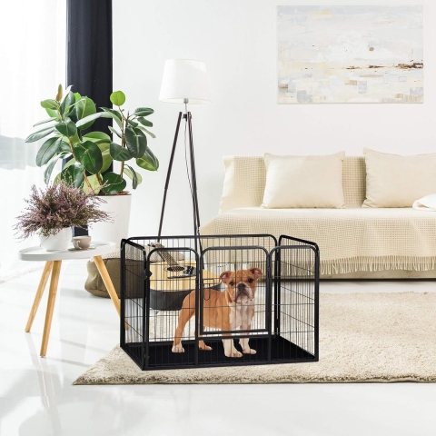 Puppyuitloop maat L met bodem, box voor kleine honden, konijnen en puppy's, binnen, 70x108x73cm, zwart