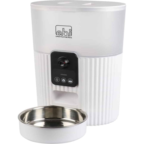 EBI Kualo - Smart Feeder - Voerautomaat Kat - Automatische Voerbak Met Camera - Wit - 3,5L - 21x15x28cm