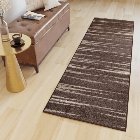 Tapiso Sari Tapijt Loper Bruin Modern Woonkamer Gang Vloerkleed Maat- 90x1250