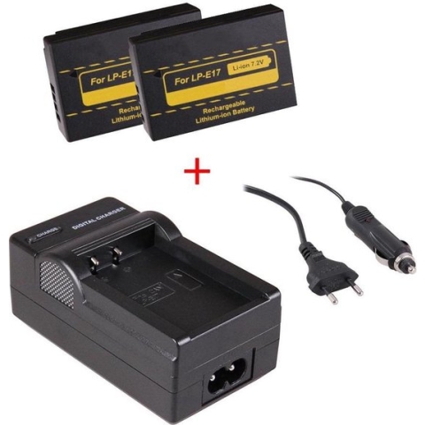 Huismerk 2 x camera-accu's LP-E17 voor Canon + oplader