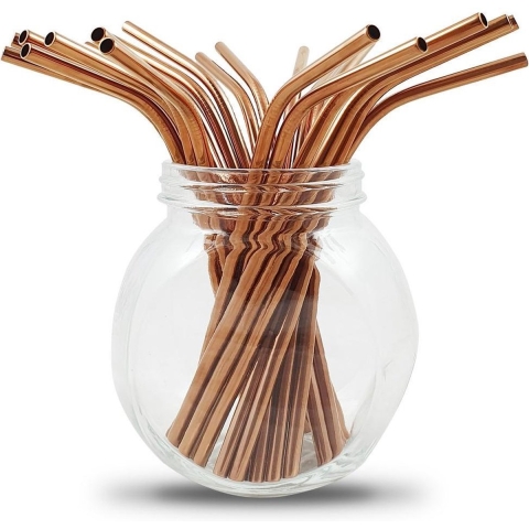 100 Metalen Rietjes | Roségoud | Vaatwasserbestendig | Metalen Rietjes | Milieuvriendelijke Rietjes | Roestvrijstalen Rietjes in Bulk | Herbruikbare Rietjes | Cocktail Rietjes | Rietjes Herbruikbaar | Bambaw