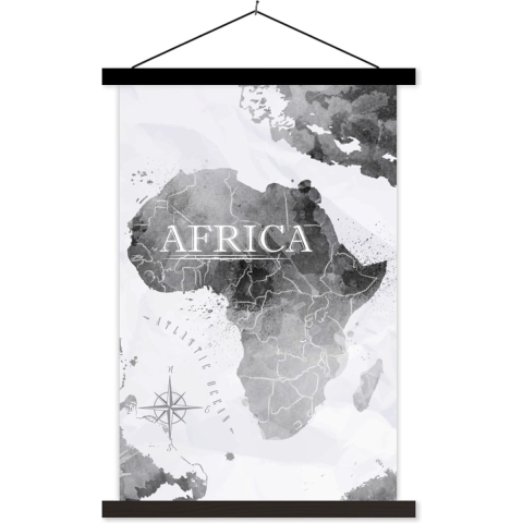 Posterhanger incl. Poster - Schoolplaat - Wereldkaart - Afrika - Verf - 120x180 cm - Zwarte latten