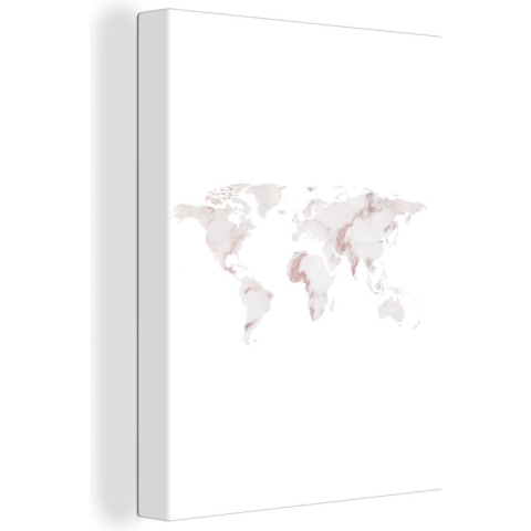 Wanddecoratie Wereldkaart - Marmer - Wit - Canvas - 90x120 cm