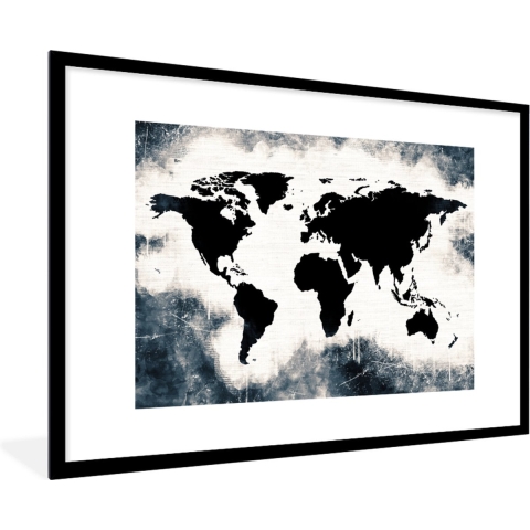 Fotolijst incl. Poster - Wereldkaart - Hout - Zwart - 120x80 cm - Posterlijst