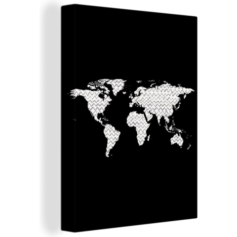 Wanddecoratie Wereldkaart - Design - Driehoek - Canvas - 90x120 cm