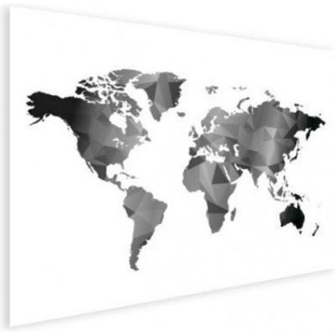 Wereldkaart Geometrische Vakken Wit - Poster 90x60
