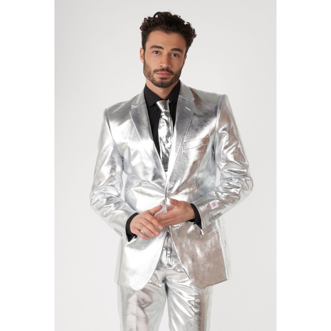 OppoSuits Shiny Silver - Mannen Pak - Zilver - Glimmend - Maat: EU 54