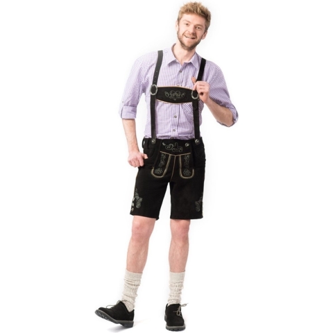 Tannhauser Lederhosen Gustav Kort 100% Echt Leder Heren Oktoberfest Heren Carnavalskleding Heren Lederhosen Man - Leer- Zwart -XS