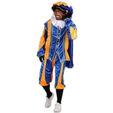 Piet kostuum velours de panne blauw /oranje.
