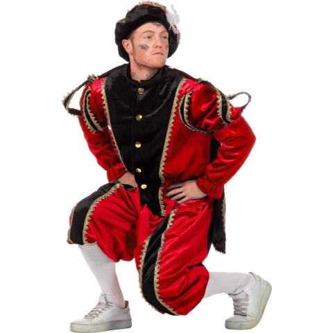 Rood/zwart pietenkostuum fluweel 50 (s/m)