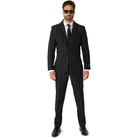 Suitmeister Pinstripe - Mannen Kostuum - Glow In The Dark - Zwart Neon - Halloween - Maat L
