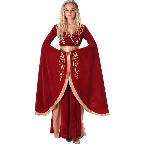 Karnival Costumes Middeleeuwse Koningin Kostuum Carnavalskleding Dames Carnaval - Polyester - Rood - Maat M - 2-Delig Jurk/Riem