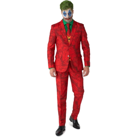 Suitmeister Scarlet Joker™ - Heren Pak - Batman DC Comics - Komt met Colbert, Pantalon, Stropdas en Gillet - Rood - Maat L