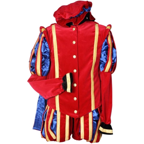 Luxe pietenpak rood/blauw hoofdpiet.