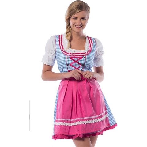 Tannhauser Dirndl Dames Jill Oktoberfest Dames Carnavalskleding Dames -Polyester -Blauw/roze -Maat M