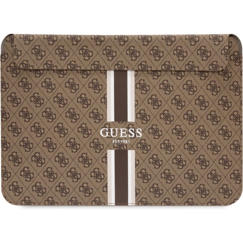 Guess 4G Printed Stripe Sleeve voor o.a. Apple MacBook (16") - Bruin