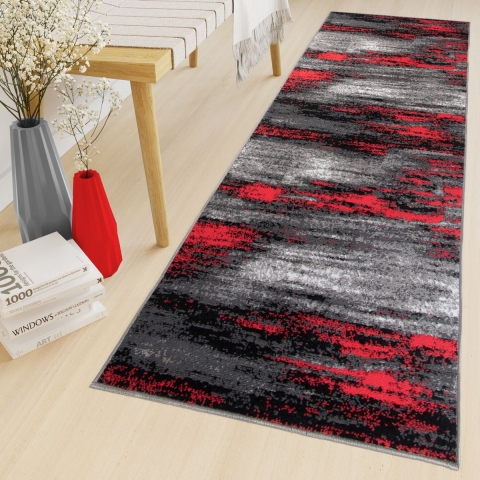 Tapiso Maya Loper Vloerkleed Antraciet Roog Rug Laagpolig Maat- 120x850