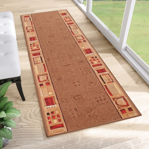 Tapiso Antislip Rubber Vloerkleed Beige Gang Rubbermat Tapijt Maat- 120x750